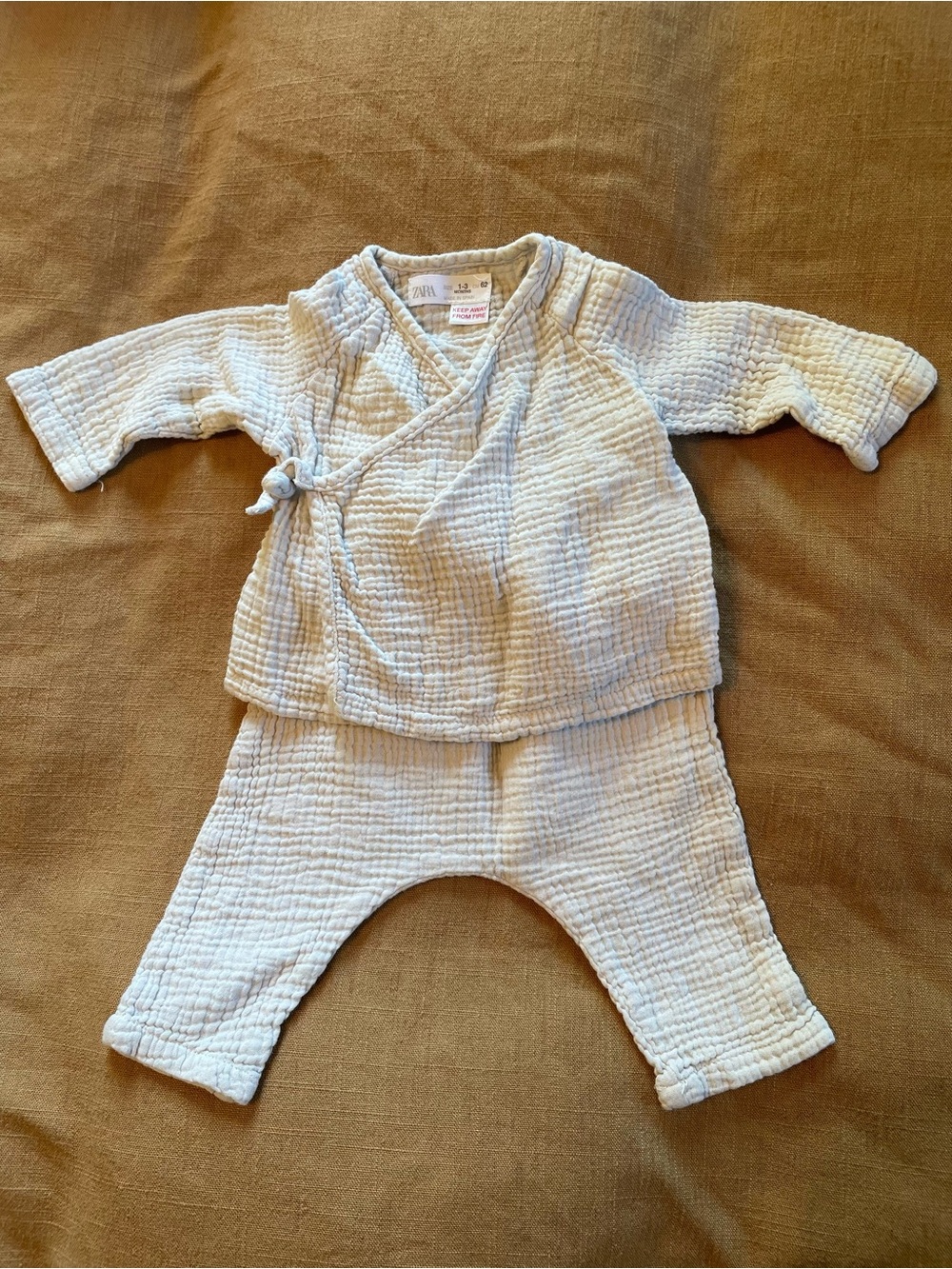Zara Cream Muslin Baby Kimono Top & Pants